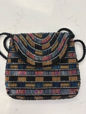 Vintage La Regale Beaded Crossbody Purse Multicolor Striped Evening Bag
